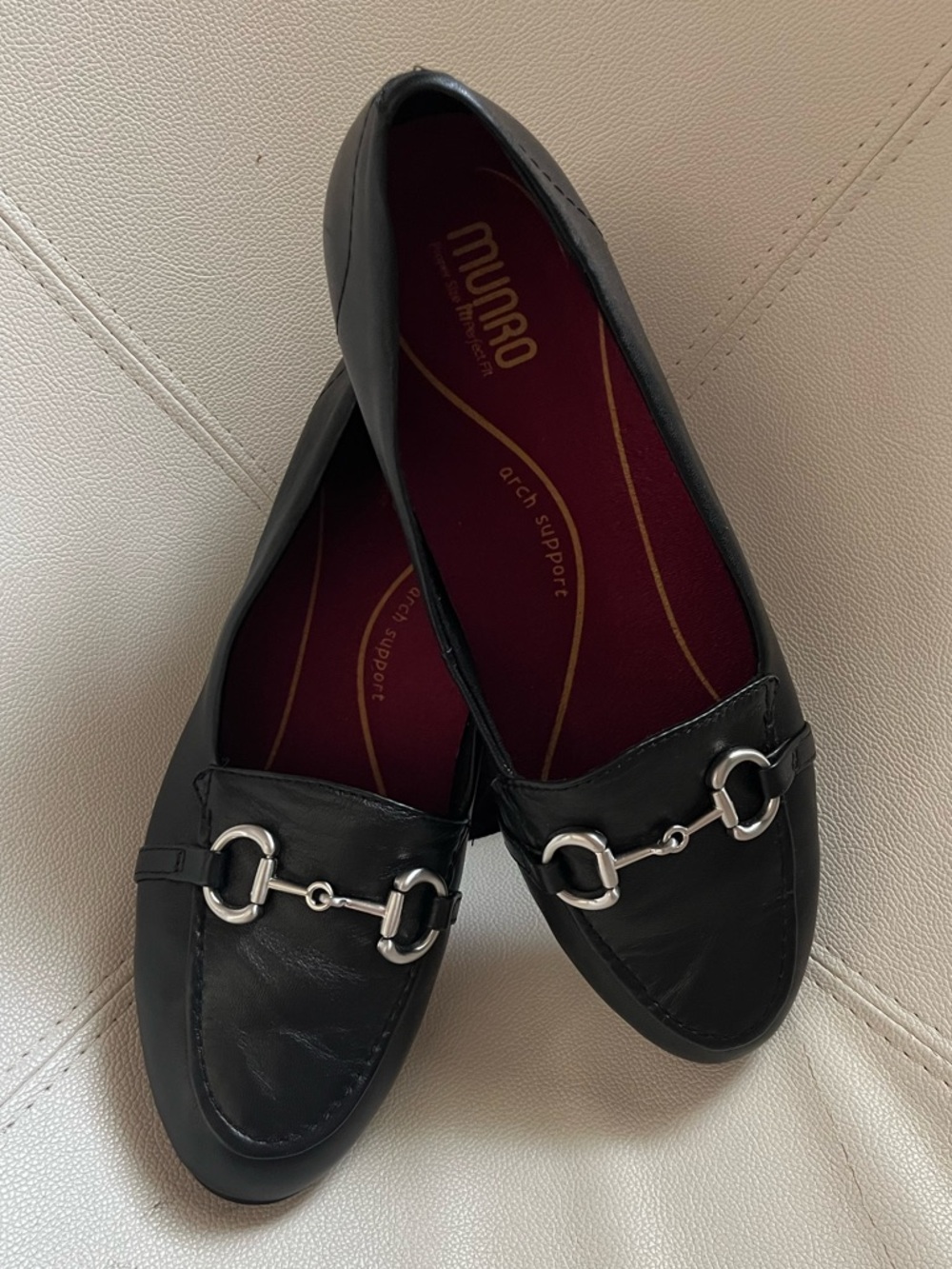 Munro Black Leather Loafers with Silver Bit Detail